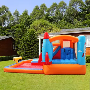 Castillo inflable con tobogán para niños, hinchable con tobogán de agua, comercial, isla feliz, EN14960