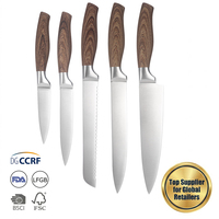 Ensemble de 5 couteaux de cuisine avec manche en bois grainé, acier inoxydable 30cr13+430, couteau de chef, couteau à pain, couteau utilitaire, accessoires de cuisine, FDA LFGB BSCI FSC