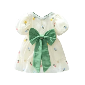 Vestido para niños y niñas <span class=keywords><strong>con</strong></span> bordado de flores, mangas abullonadas, escote cuadrado, adecuado para salidas o reuniones diarias - Product Image 1