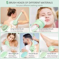 Brosse électrique 5-en-1 à long manche, étanche, pour le visage et le corps, nettoyant doux SPA, brosse corporelle électrique pour bain, brosse cosmétique à piles sèches