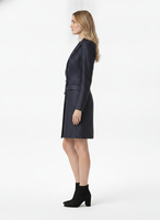 Blazer en tweed bleu marine tissé scintillant pour femme avec broderie, col cranté, double boutonnage, costume de bureau