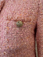 Ensemble Blazer et Pantalon en Tweed Rose pour Femme, Boutons Dorés, Style Parisien Élégant, Luxe Printemps 2026