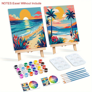 Kit de peinture sur toile pré-dessinée avec cadre, 2 pièces, pour adultes, toile tendue, paysage, cadeau DIY - Product Image 1