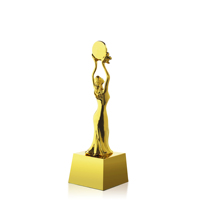 Trophée 3D personnalisé en alliage métallique plaqué or, style européen moderne et élégant, figurine féminine, 260 mm, cadeau promotionnel