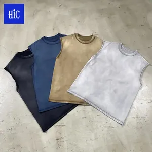 HIC Heavyweight 300gsm Wash Cotton Raw Hem Tank Top Camisetas Camiseta sin mangas para hombre desgastada