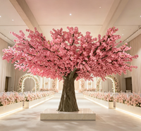 Dekorasi Latar Belakang Pernikahan Merah Putih Pink, Centerpiece Meja, Bunga, Pohon Bunga Sakura Buatan
