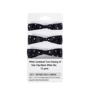 กิ๊บติดผมรูปโบว์สีขาว ขนาด 9 ซม. ลายหยดน้ำมัน สีดำขาว คละสี แพ็ค 12 ชิ้น - Product Image 2