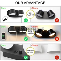 Lámpara Led regulable para cabecera, pared de fondo, sala de estar, 12W, Hotel, aluminio, dormitorio, luz de pared Interior con cable, Puerto Usb