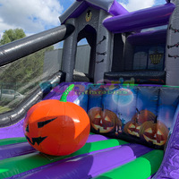 Château gonflable commercial d'Halloween à thème hanté, avec toboggan, pour fêtes, en forme de citrouille, en PVC