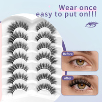 Curling C, Cils en Bande Volume Effet Maquillage Fox Eye, Longueur 10-15mm, Bande de 35mm, Faux Cils Complets, Boîte de 7 Paires, Vente en Gros