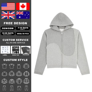 Sweat à capuche zippé gris déstructuré et effiloché 100 % coton KingSen avec design tendance - Product Image 2