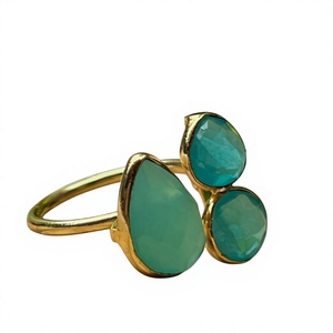 Silver Plated Green Onyx <b>Cluster</b> Ring Geometric 925 Silver Bezel Setting Bohemia Style Christian Trendy Unisex Everyday Wear - Product Image 1