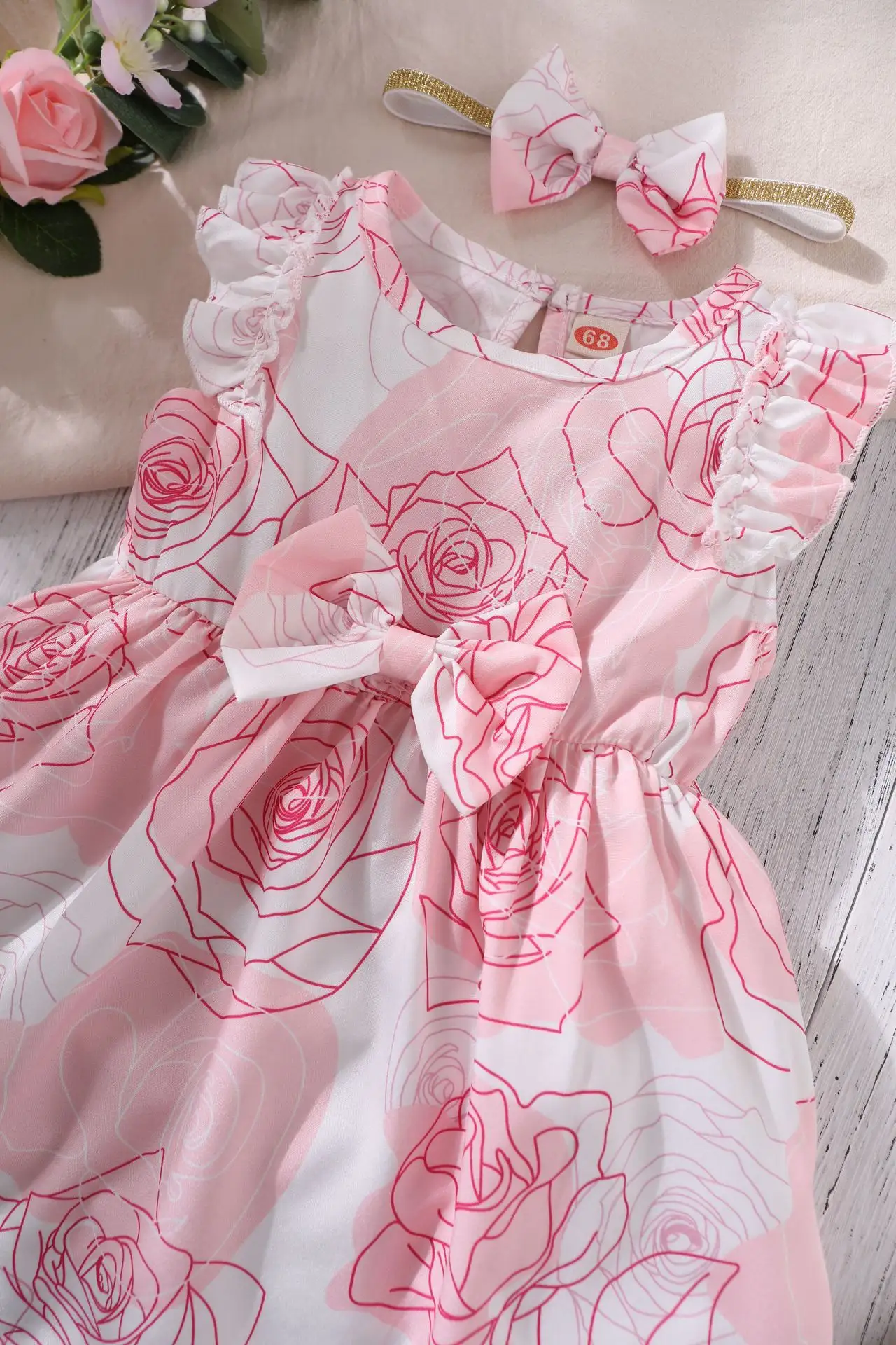Cotton Girls Dresses Pink Sweet Flower Girls' Dress Casual Baby Dress For Kids Girls Customized