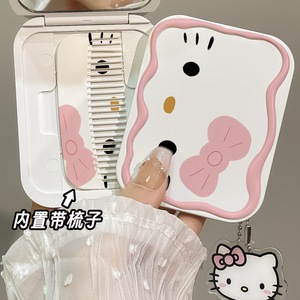 Lindo HelloKitty pequeño acabado cromado <span class=keywords><strong>aumento</strong></span> 3D personalizado estudiante portátil plegable espejo peine <span class=keywords><strong>de</strong></span> un solo lado - Product Image 4