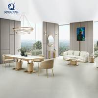 QIANCHENG Luxueux Ensemble Table et Chaises de Salle à Manger en Acier Inoxydable Doré Miroité, Meuble Minimaliste Exotique en Marbre de Style Français