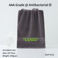 Serviette de toilette OEM en coton pur antibactérien, couleur unie, 33x73cm, 100g, écologique, avec logo brodé pour hôtels de luxe, spas et salles de bain