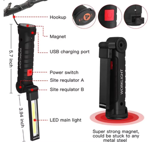 Multifunctional COB Magnet Auto Repair Work Light <strong>LED</strong> Red Warning Light Strong Flashlight Emergency Maintenance Light - Product Image 3