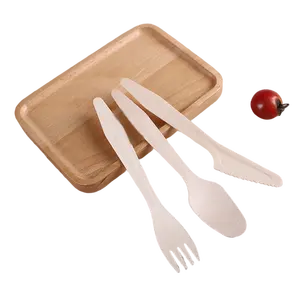 Cuchillo de madera biodegradable respetuoso con el medio ambiente, tenedor, cuchara, cubertería
