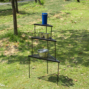 Ensemble de camping extérieur en fer, grill triangulaire, table de cuisson au feu, ensemble trois pièces avec rangement et drainage pour pique-nique en jardin - Product Image 3