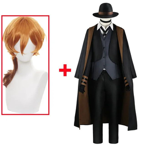 Kostum Cosplay Chuuya Nakahara termasuk topi seragam mantel celana panjang ukuran besar pakaian pesta Halloween untuk Comic Con