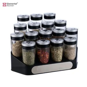 Kitchen Clear Glass Spice Jar Set Seasoning Dispenser Condiment Bottle With Rack