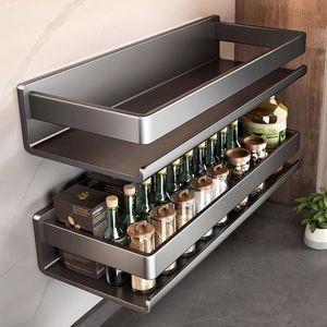 Single Carbon Steel Wall-Mounted Modern Kitchen Storage <b>Rack</b> 50cm Rust Resistant Hanging Knife Oil Salt Soy Sauce Vinegar <b>Rack</b> - Product Image 1
