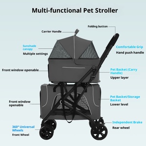 Chariot <span class=keywords><strong>pour</strong></span> animaux de compagnie personnalisé, léger, pliable, à 4 roues, en acier, imperméable, respirant, réglable, lavable, confortable, durable, grand modèle - Product Image 2