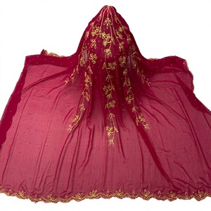 Muslim Women Hijab Stone Embroidered <b>Chiffon</b> Dupatta Garbasar <b>Scarf</b> Floral Solid Winter Daily Wear Accessory Breathable - Product Image 1