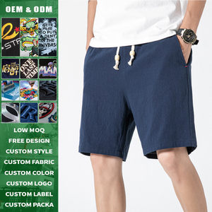 Pantalones Cortos de Verano para Hombre, Talla Grande, Casuales, de Playa, Color Sólido, Mezcla de Lino y Algodón, Corte Holgado, Deportivos, de Cinco Puntos - Product Image 2