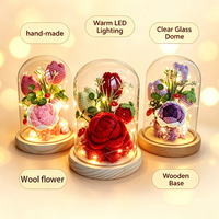 Lampe de chevet en verre avec fleur en laine tissée à la main, cadeau romantique, activités avec lumière LED chaude, décoration de bureau