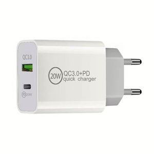 Dual USB <b>Type</b> <b>C</b> Charger <b>Adapter</b> EU <b>Plug</b> 20W PD QC3.0 Fast Charging Phone Charger for Smartphones - Product Image 3
