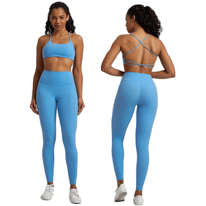 Mode Logo Personnalisé Sexy Bretelles Minces Soutien-Gorge De Sport Gym Fitness V Contour Couture Taille Haute <span class=keywords><strong>4</strong></span> Voies Stretch Gym Femmes Yoga Sport Ensemble - Product Image 1