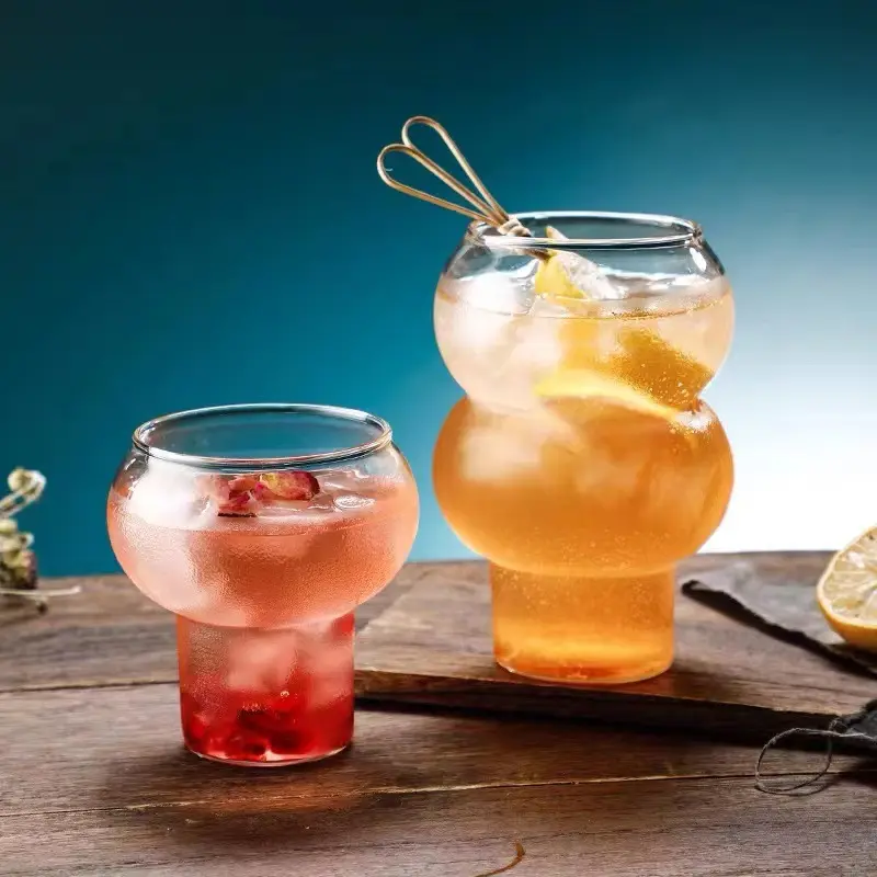 Vaso de cristal con forma de onda, vasos para bebidas, vasos acanalados para café helado, cerveza, Martini