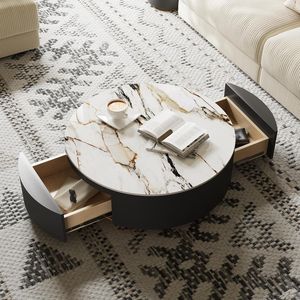 Ajunion โต๊ะกาแฟทำจากไม้ทรงกลมแบบทันสมัยโต๊ะกาแฟบนโต๊ะห้องนั่งเล่นกลางโต๊ะกาแฟหรูหรา - Product Image 1