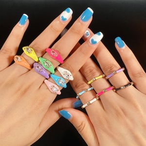 Nuovi Anelli Estivi Colorati con Occhio Aperto in Smalto Bianco Blu <span class=keywords><strong>Viola</strong></span> Rosa <span class=keywords><strong>Anello</strong></span> Regolabile a Forma di Occhio per Donna Gioielli - Product Image 1