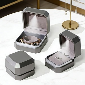 Custom High end octagonal jewelry <b>box</b> with LED light gray jewelry <b>box</b> ring, <b>earring</b> necklace bracelet jewelry spray painted <b>box</b> - Product Image 3