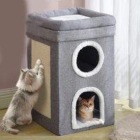 Lit-caban pour chat d'intérieur, luxueux, chaud, grand, mignon, avec griffoir
