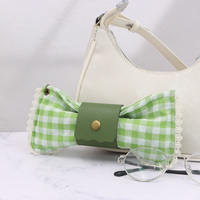 Étui à lunettes vintage coréen avec nœud papillon, sac à lunettes portable en tissu pour lunettes de vue et de soleil avec sangle à pression en cuir PU pour filles