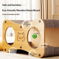 Lit-griffoir multifonctionnel pour chat en structure en bois, durable, en carton ondulé, avec grottes et balles, idéal pour les foyers multi-chats