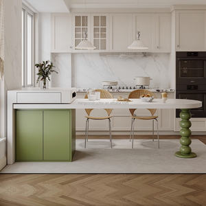 Ensemble table et banc îlot réglable de luxe Rising Light pour usage domestique avec une table îlot rond incurvé et un dessus de table en <span class=keywords><strong>quartz</strong></span> - Product Image 4