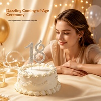 Décoration de gâteau d'anniversaire pour adulte en fer entièrement incrusté de diamants, idéale pour la première année, décoration de table de dessert, gâteau transfrontalier