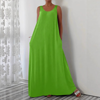 Robe décontractée transfrontalière grande taille à poches, coupe trapèze longue, col en U, taille ample, couleur unie, en polyester et élasthanne, collection Printemps 2026