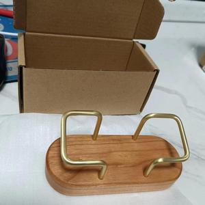 Walnut Wood Brass Business Card Holder 12x5x5.3cm Geometric Design For <b>Desk</b> Organization - Product Image 4