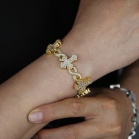 Bracelet chaîne cubaine personnalisé en argent plaqué, style hip-hop, avec croix multiples et maillons infinis en forme de X, serti de zircons cubiques 5A, pour hommes