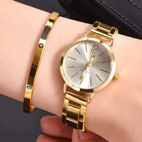 Montre de Luxe pour Femme, Bracelet Argenté, Quartz, Cadran Simple, Ensemble de Montres Tendance Or, pour Étudiantes et Dames, Reloj
