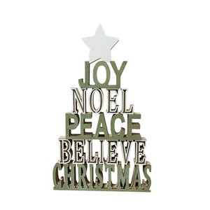 Ornements de Noël en bois en forme de lettres, blancs et verts, avec paillettes, pour décoration d'arbre, style minimaliste, décoration de maison - Product Image 5