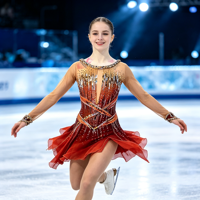Robe de patinage artistique à manches longues en maille dégradée rouge, entièrement ornée de strass, dos croisé, jupe asymétrique, costume de compétition de danse sur glace