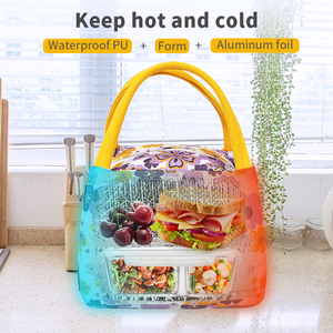 Custom Printed Flower Aluminum Foil <strong>Women</strong> Tote PU Leather Food Insulated Thermal <strong>Lunch</strong> <strong>Bag</strong> - Product Image 2