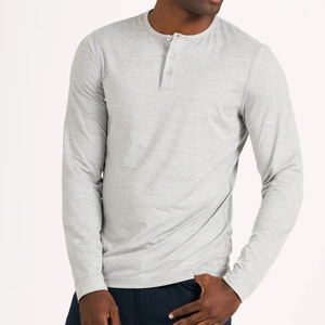 Camiseta deportiva suave con <span class=keywords><strong>cuello</strong></span> abotonado para hombre, camiseta <span class=keywords><strong>Henley</strong></span> de manga larga, venta al por mayor - Product Image 3