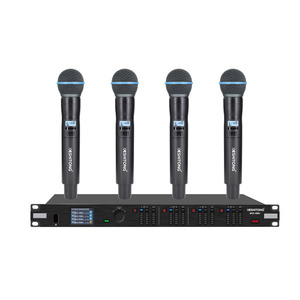 Sistema de micrófono inalámbrico profesional True Diversity de 490 1 receptor con 4 micrófonos UHF profesionales para presentaciones en escenario. - Product Image 1